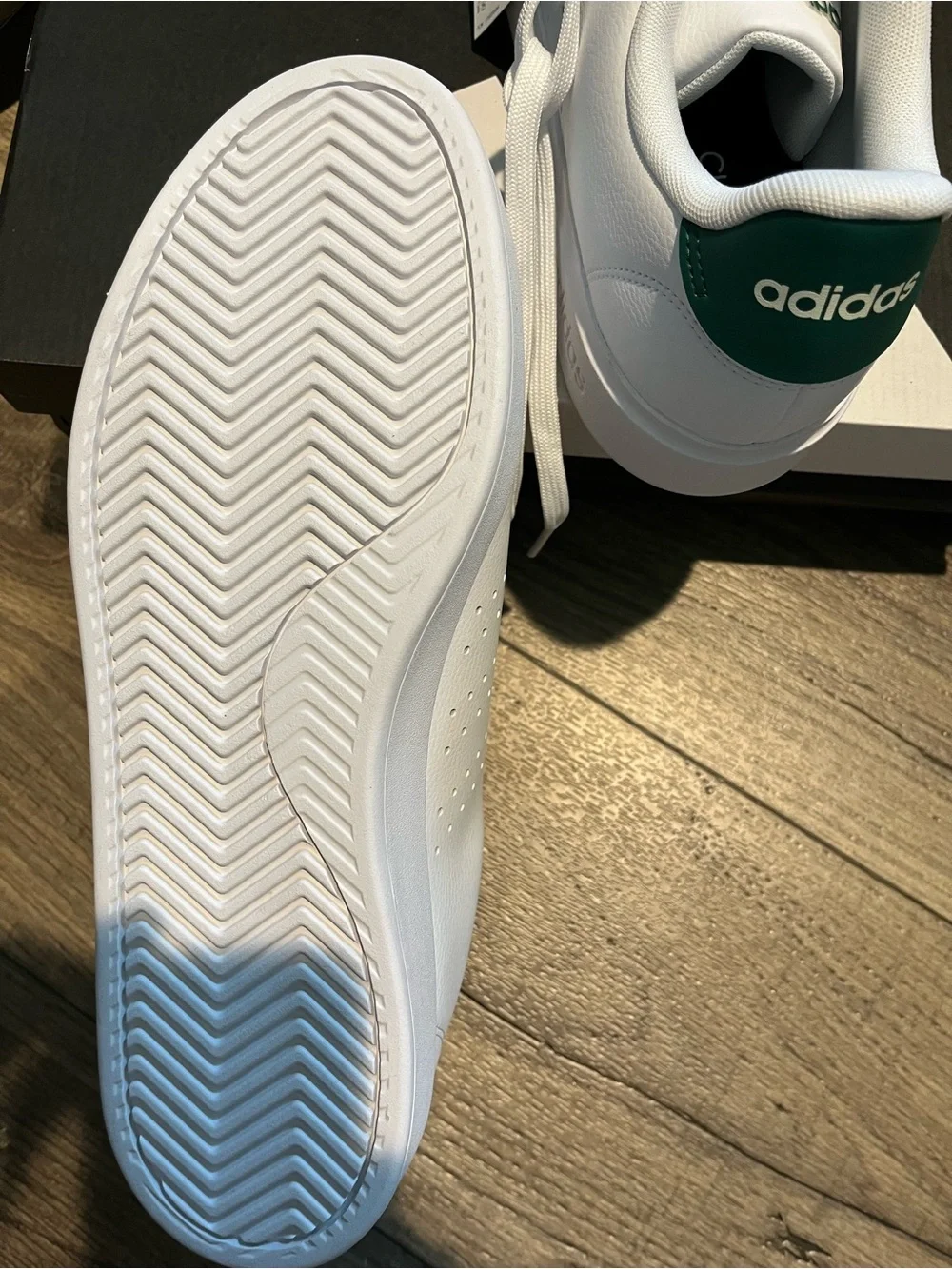 adidas White Sneakers with Green Heel Accent